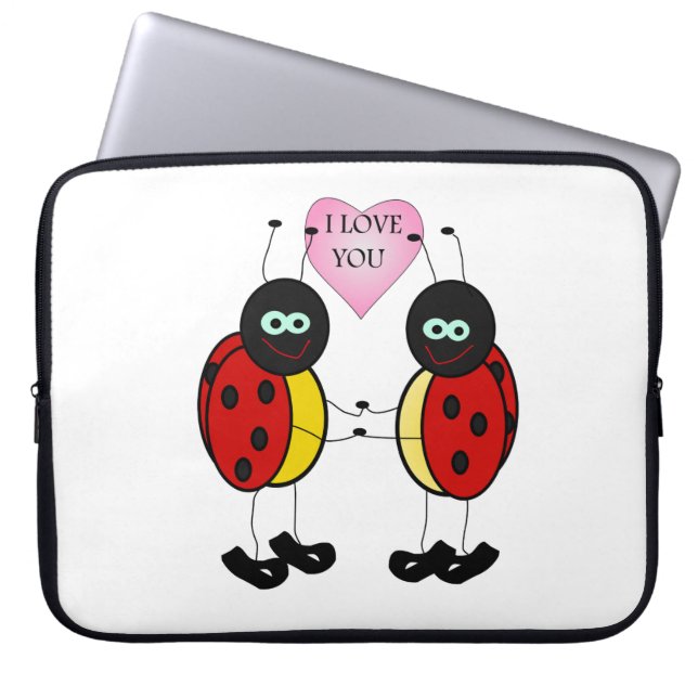 Ladybugs zusammen halten Händchen in der Liebe Laptopschutzhülle (Vorderseite)