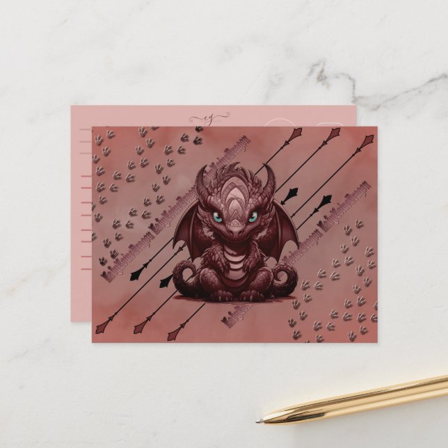 LadyLotusDragon Pink Dragon Postkarte (Vorderseite/Rückseite Beispiel)