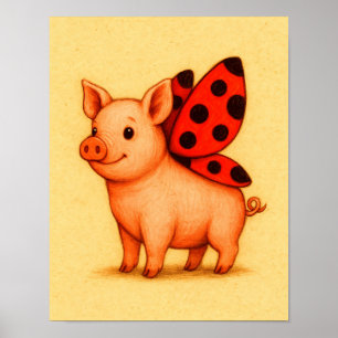 Ladypig Schwein Wandkunst, Marienkäfer Flügel Schw Poster