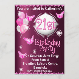 Ladys 21. Geburtstag Party Einladung Rosa