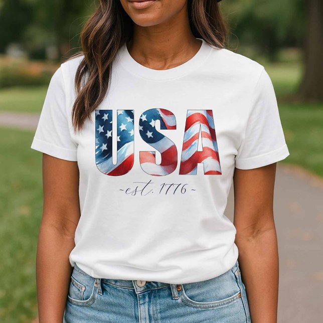 Ladys 4. Juli Shirts (Patriotic t shirts with USA est 1776 American Flag)