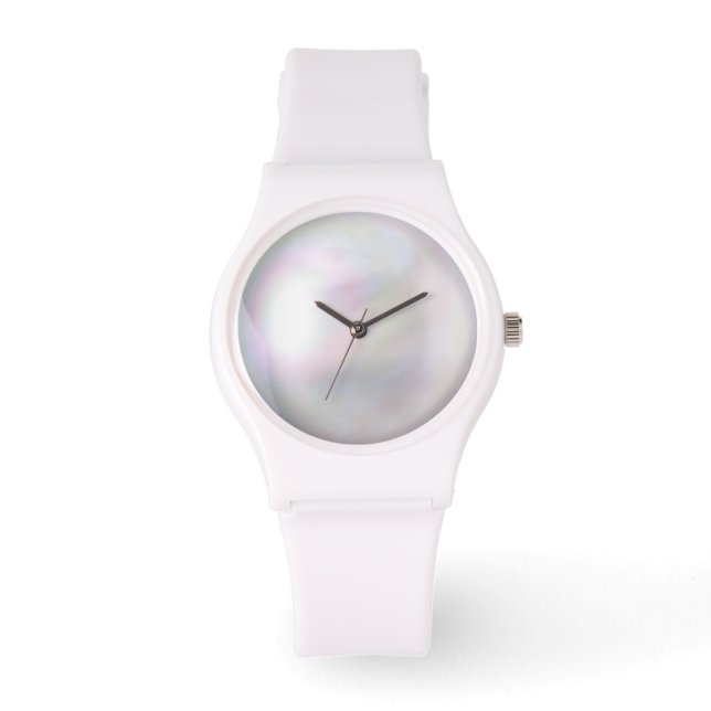 Ladys ALL White Silicone eWatch W/Imitate Pearl Fa Armbanduhr (Vorderseite)