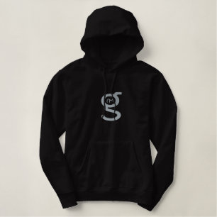 Ladys Blk Hoodie w LT Blue Logo Bestickter Hoodie