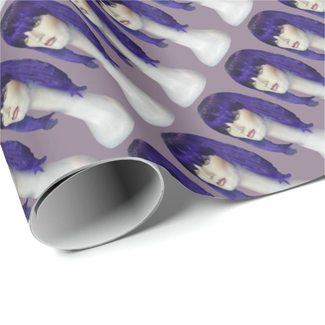 Ladys Blue Wig Geschenkpapier (Rolleneckpunkt)