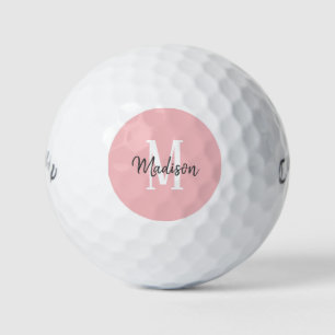 Ladys Blush Pink Script Monogram Name Golfball