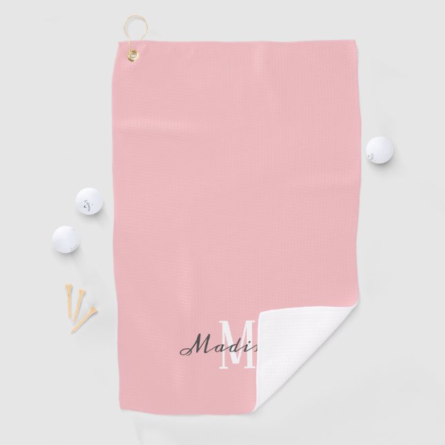 Ladys Blush Pink Script Monogram Name Golfhandtuch (Insitu)