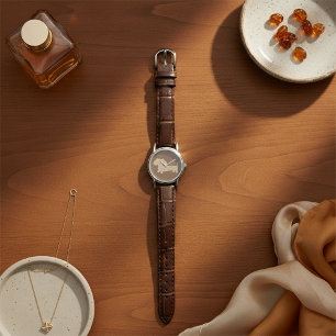 Ladys Chocolate Brown Dackel Leather Watch Armbanduhr