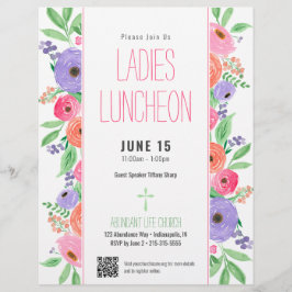 Ladys Church Luncheon Spring Floral QR Code Flyer