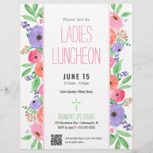 Ladys Church Luncheon Spring Floral QR Code Flyer