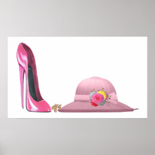 Ladys Day! Pink Stiletto Shoe und Hat Art Poster