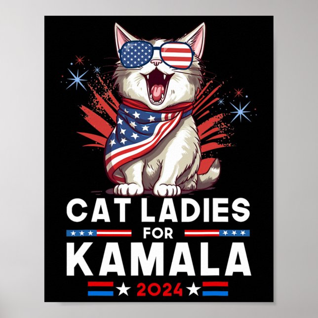 Ladys for Kamala Funny Cat 2024 Präsident Kamala-K Poster (Vorne)