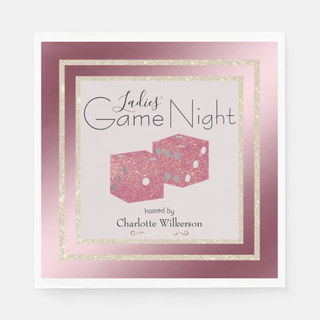 Ladys' Game Night Gold und Pink Glitzer Diverse Serviette (Vorderseite)