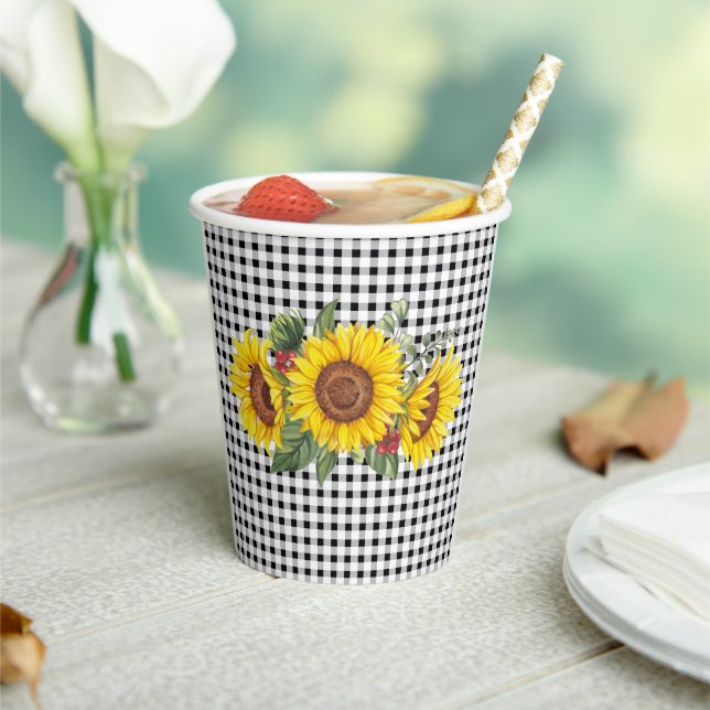 Ladys Girls Events Gingham & Sunflowers Pappbecher (In Situ)