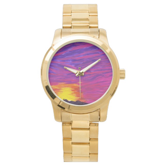 Ladys gold watch with sunrise image armbanduhr (Vorderseite)