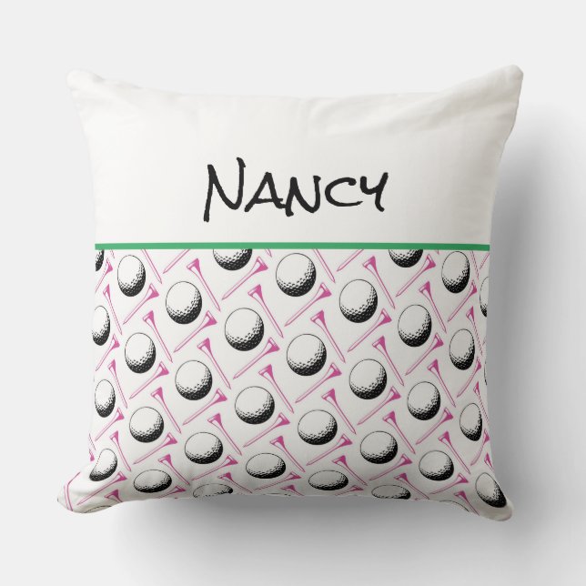 Ladys Golf Pattern Ball T-Shirts Name Rosa Fun Dek Kissen (Vorderseite)