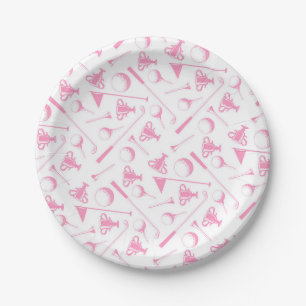 Ladys Golf Pattern Pink White Preppy Golf Pappteller