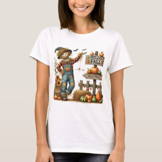 Ladys "Hello Fall" Scarecrow Herbst T - Shirt