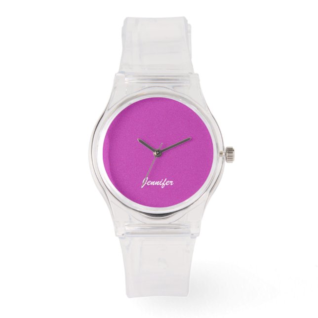 Ladys Hot Pink und Lila Personalisierter Name Wris Armbanduhr (Vorderseite)