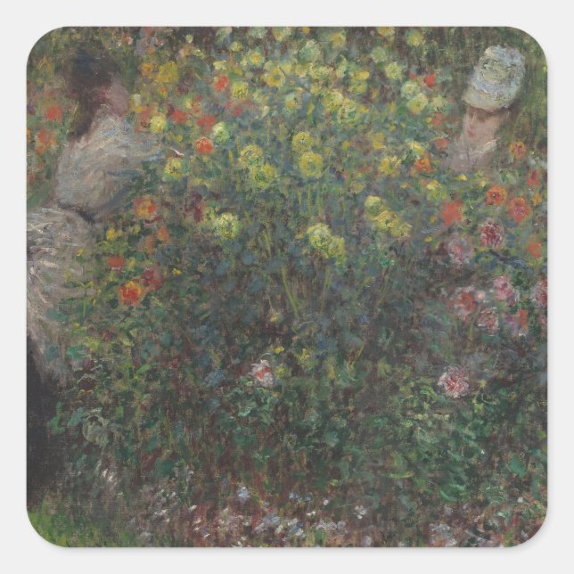 Ladys in Blume Monet 1875 Quadratischer Aufkleber (Vorderseite)