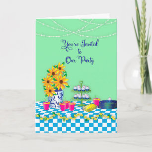 Ladys Luncheon Party Einladung Blue Gingham