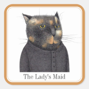 LADY'S MAID CAT Large Square Stickers + Text