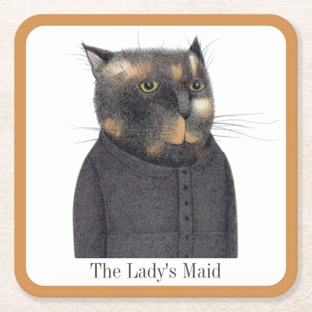 LADY'S MAID CAT Square Paper Untersetzer + Text (Vorderseite)