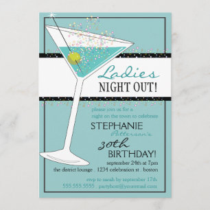 Ladys Night Out Martini Aqua Geburtstagsfeier Einladung