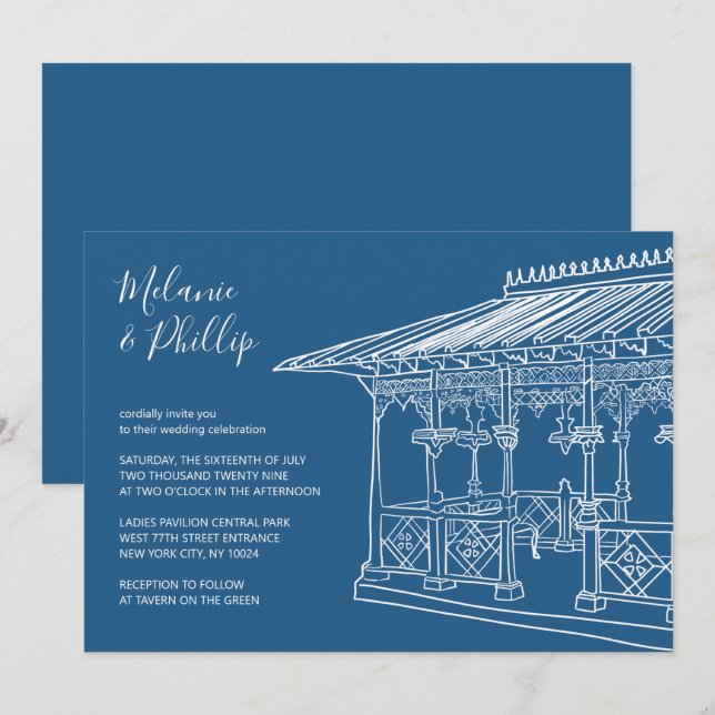 Ladys Pavilion Central Park New York Wedding Einladung (Vorne/Hinten)
