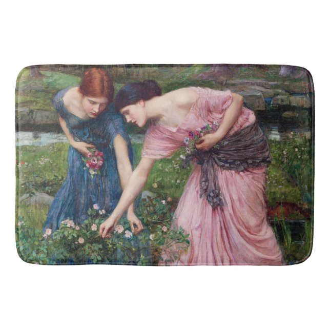 Ladys Picking Rose, John William Waterhouse Badematte (Vorderseite)