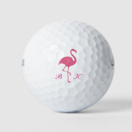 Ladys Pink Flamingo Monogram Golfball