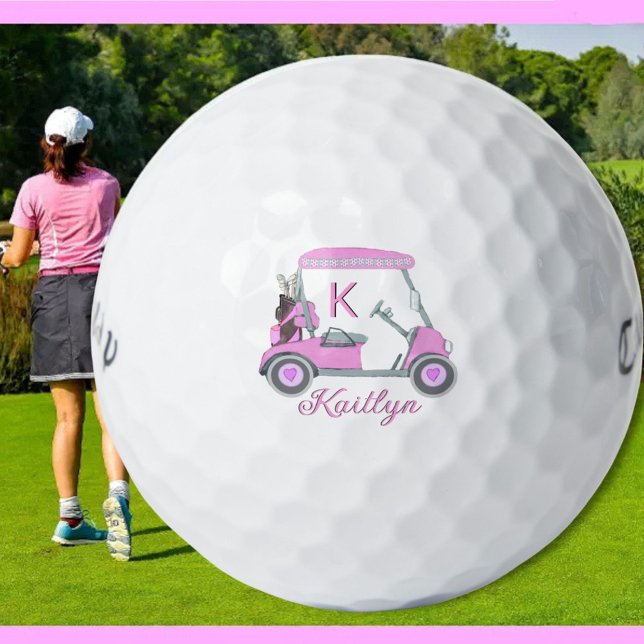 Ladys Pink Watercolor Monogram Name Golfball (Von Creator hochgeladen)