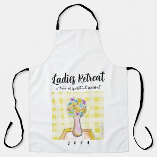 Ladys Retreat-Design mit Blume auf einem Tisch Schürze