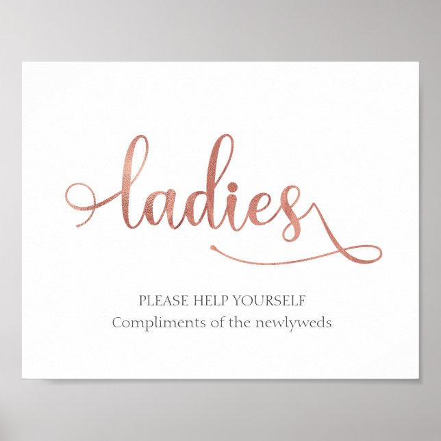 "Ladys" Rose goldener Badezimmerkorb Hochzeitszeic Poster (Vorne)