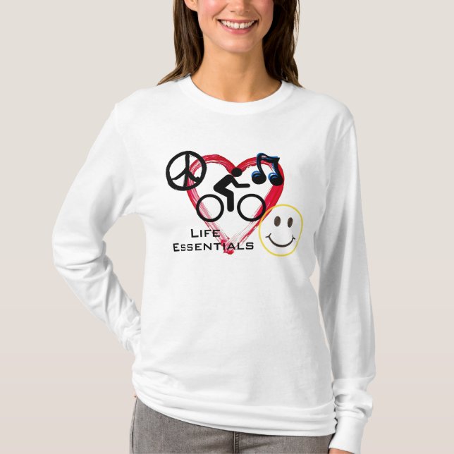 Ladys' Scoop Hoodie, "Life Essentials" T-Shirt (Vorderseite)