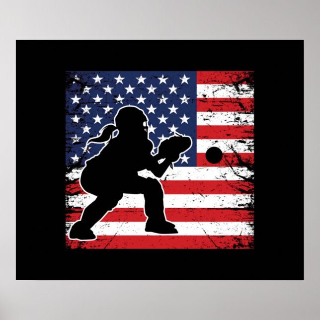 Ladys Softball Catchers Gear Stuff USA Flag Poster (Vorne)