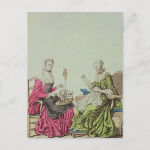 Ladys spinning and sewing, c.1765 postkarte