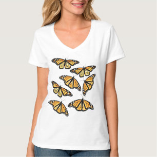 Ladys V Neck T-Shirt Lots of Monarchs