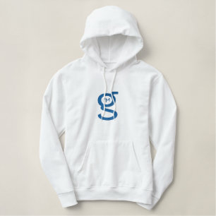 Ladys White Hoodie w Blue Logo Bestickter Hoodie
