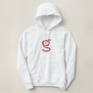 Ladys White Hoodie w Red Logo Bestickter Hoodie