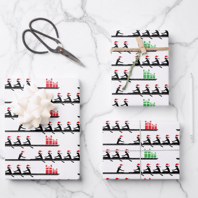 Ladys Women Weihnachtsmannmütze Rowing Rowers Crew Geschenkpapier Set (Vorderseite)