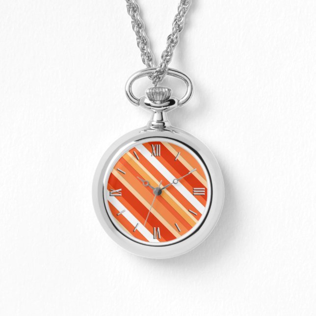 Lagen-Süßwaren-Streifen - orange und weiß Armbanduhr (Vorderseite)