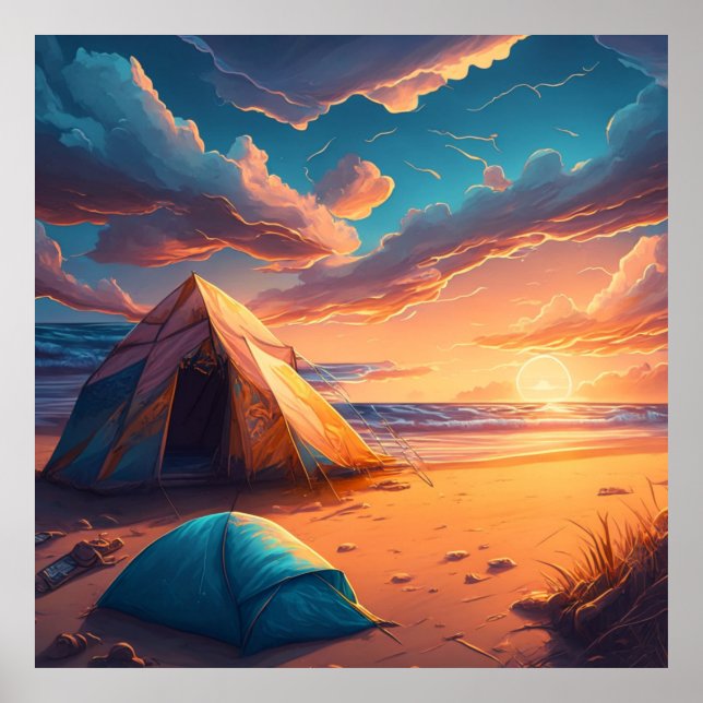 Lager bei Sonnenaufgang Poster (Vorne)