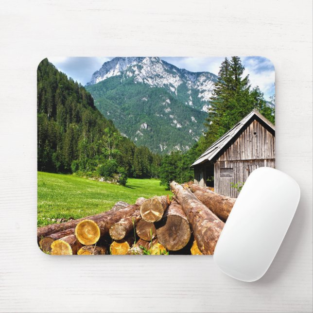 Lager im Wald mit Bergen Mousepad (Mit Mouse)