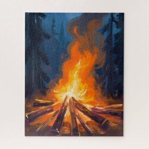 Lagerfeuer-Aquarell-Waldmalerei