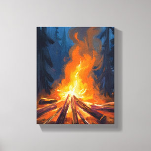 Lagerfeuer-Aquarell-Waldmalerei Leinwanddruck