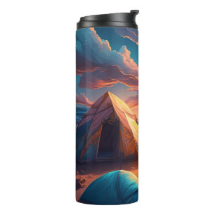 Lagerfeuer bei Sonnenaufgang Thermosbecher