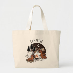 Lagerfeuer Dachshund Hunde Camping Nacht Jumbo Stoffbeutel