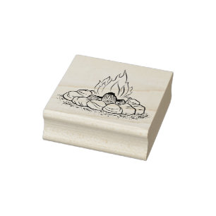 Lagerfeuer mit Felsen-Gummi-Briefmarke Gummistempel