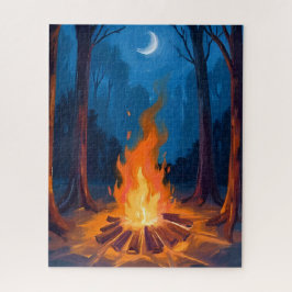 Lagerfeuer Mond | Natur Aquarellmalerei