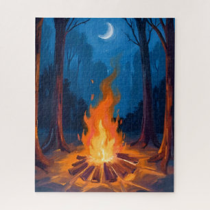 Lagerfeuer Mond Natur Aquarellmalerei
